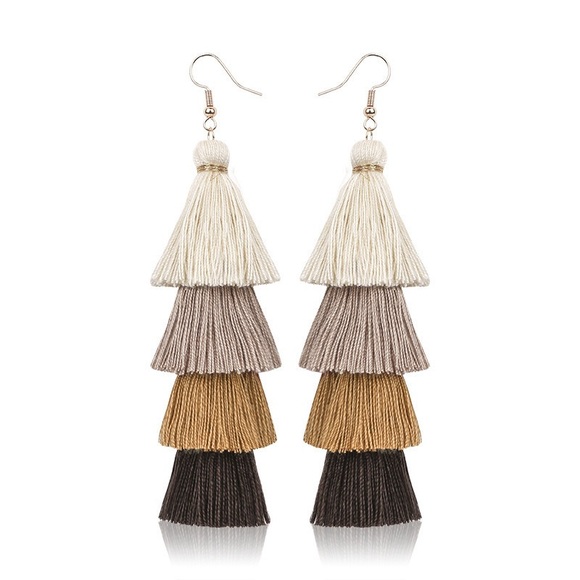 Bohemian Handmade Tassel Earrings – Coffee Brown Multi-Layer Statement - Picture 2 of 3